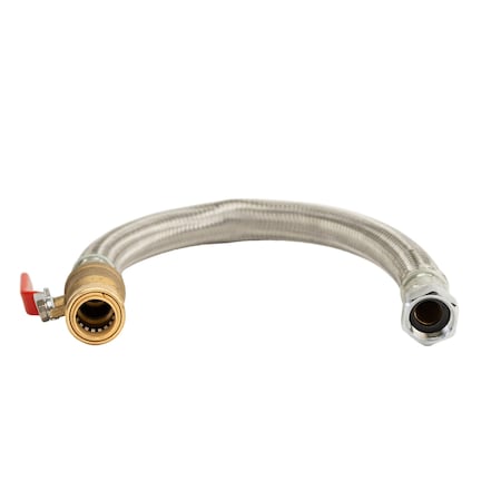 Quickfitting 3/4in Push-Fit Ball Valve x 3/4in FIP x 18in Full Port Stainless Steel Water Heater Connector LF7245FPR